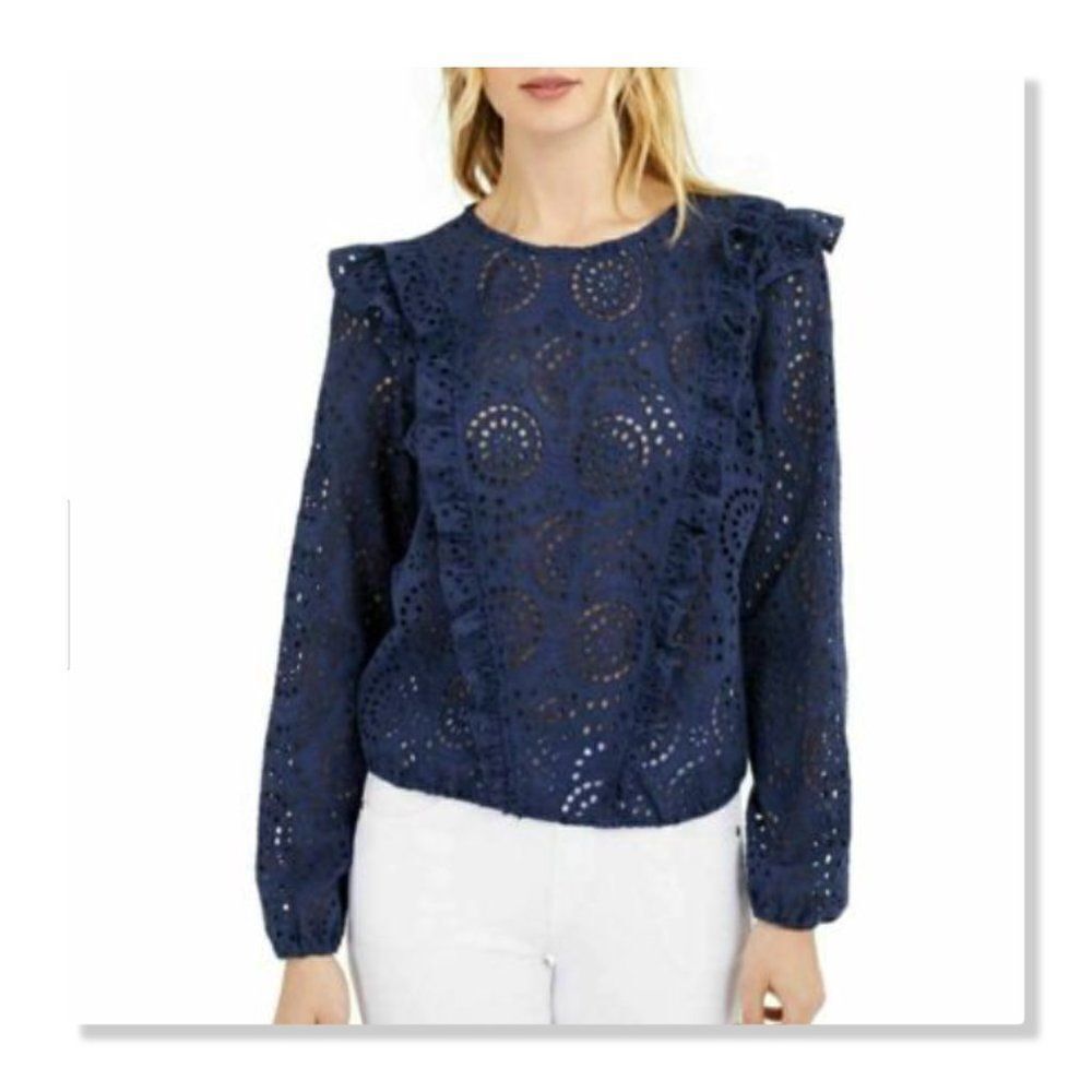 INC International Concepts Ruffled Eyelet Top- NEW